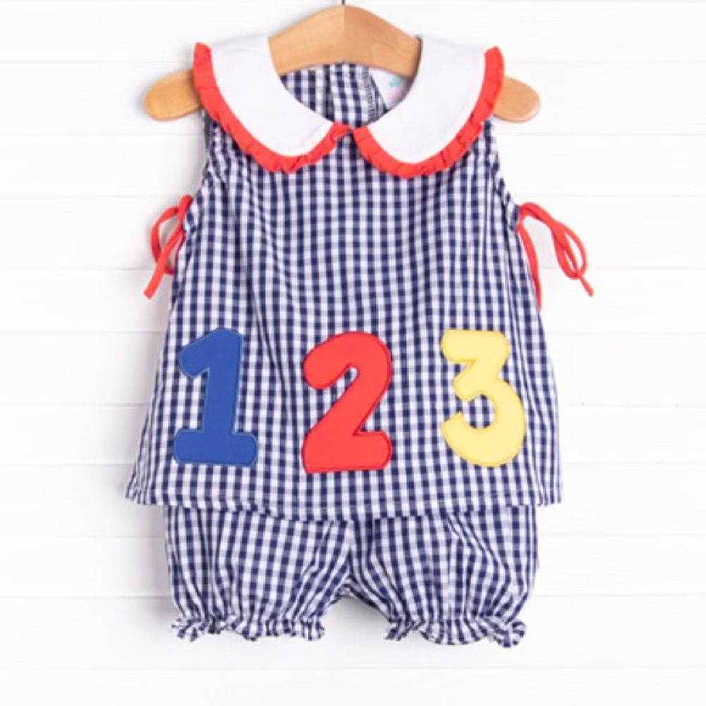 Stitchy Fish Easy As 1, 2, 3 Applique Bloomer Set | Navy Blue | 18 Months